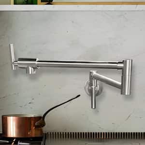 Wall Mount Pot Filler Faucet Double-Handle in Brushed Nickel