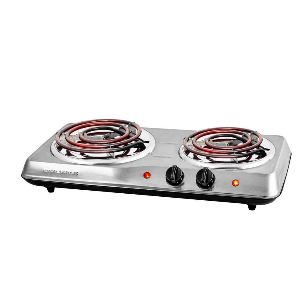Ovente Electric Double Coil Burner 6 & 5.75 inch Hot Plate Cooktop with Dual 5 Level Temperature Control & Easy Clean Stainless Steel Base, 1700W