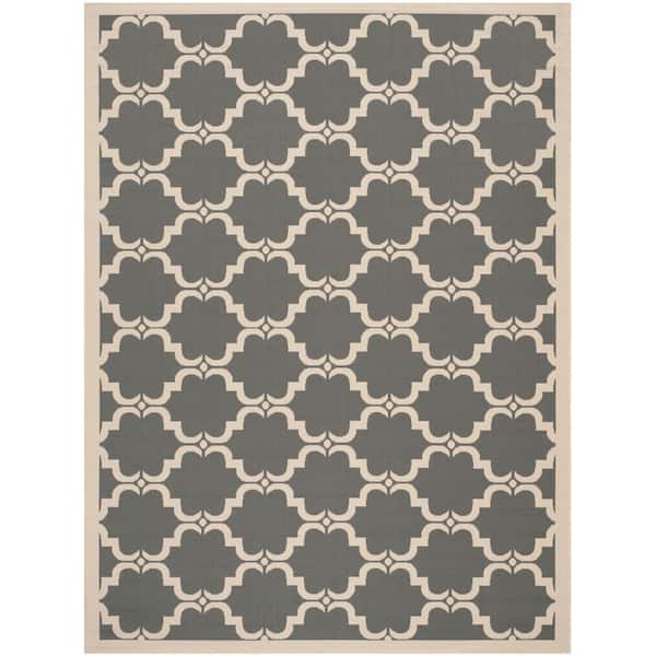Courtyard Anthracite/Beige 9 ft. x 12 ft. Border Indoor/Outdoor Patio  Area Rug