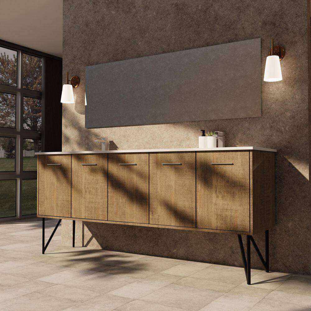 Lancy 80 in W x 20 in D Rustic Acacia Double Bath Vanity, White Quartz Top, Gun Metal Faucet Set and 70 in Mirror price history on PriceWatchPro