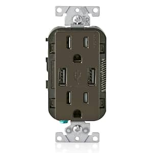 Decora 15 Amp Combination Duplex Outlet and USB Charger, Brown