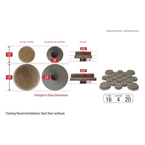 Assorted Beige Nail-on Glides with Felt Pad Base (20-Pack)