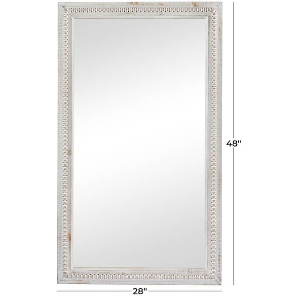 48 in. x 28 in. Carved Beaded Rectangle Framed White Wall Mirror