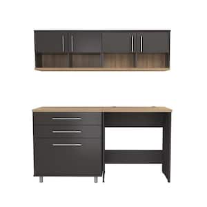 KRATOS 63 in. W x 70.9 in. H x 19.6 in. D 8 Shelves 4-Piece Wood Garage Freestanding Cabinets in Dark Gray and Maple