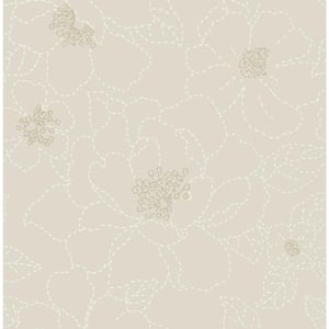 Gardena Embroidered Floral Grey Nonpasted Non Woven Wallpaper Sample