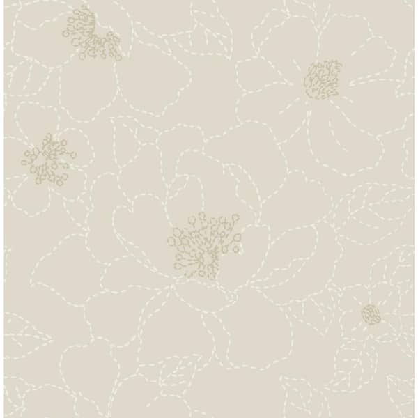A-Street Prints Gardena Embroidered Floral Grey Nonpasted Non Woven Wallpaper Sample