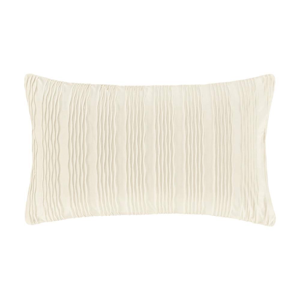 Ivory Velvet Lumbar Throw Pillow Cover with Wavy Texture, 14 x 40 in.