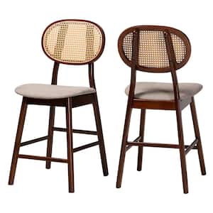 Darrion 24 in. Grey and Walnut Brown Wood Counter Stool with Fabric Seat (Set of 2)