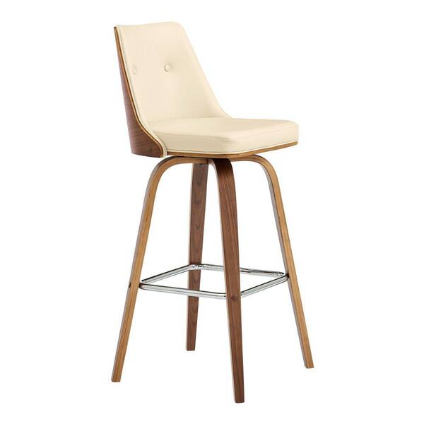 Benjara 30 in. Cream Low Back Wooden Frame Bar Stool with Leather Seat