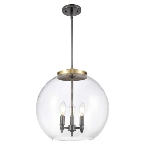 Athens 60-Watt 3-Light Black Antique Brass Shaded Mini Pendant Light with Clear Glass Shade
