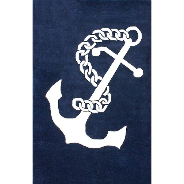 Anchor Rug Nautical Rug Boaters Rugs Navy White Floor Rug Beachy Rugs 3x5  4x6 5x7 5x8 8x10 Large Rug Beach Decor Anchors Rope Boating 