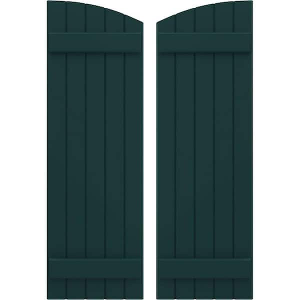 Ekena Millwork 17-1/2 in. W x 32 in. H Americraft Exterior Real Wood Joined Board and Batten Shutters w/Elliptical Top in Thermal Green