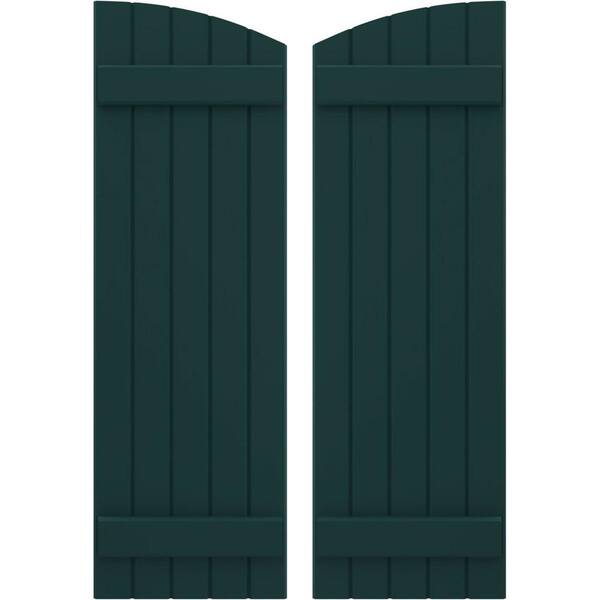 Ekena Millwork 17-1/2 in. W x 48 in. H Americraft Exterior Real Wood Joined Board and Batten Shutters w/Elliptical Top in Thermal Green