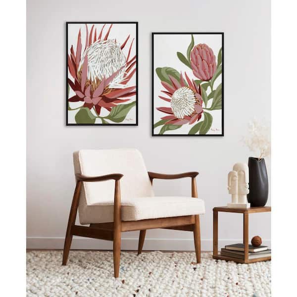 Sylvie "King Protea and King Protea 2" by Mackenzie Nelson 2 Piece Beaded Black Framed Art Print Set 23 in. x 33 in.