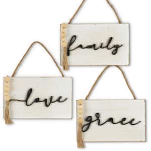 5.5 in. H Antique White Metal and Wood Inspirational Wall Art (Set of 3)