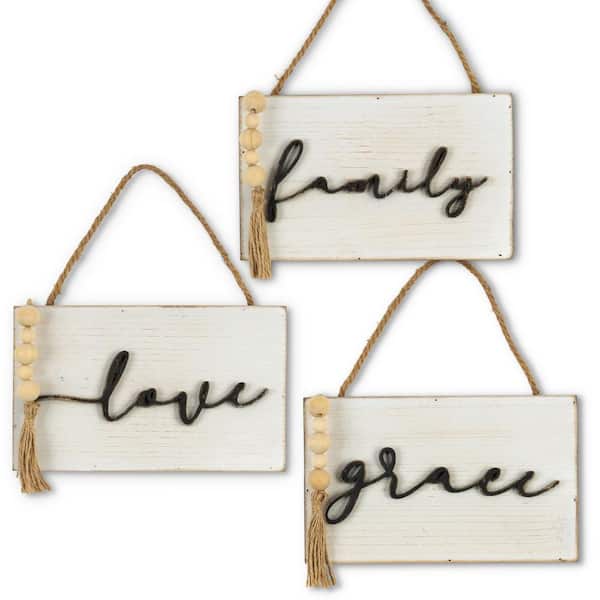 GG COLLECTION 5.5 in. H Antique White Metal and Wood Inspirational Wall ...