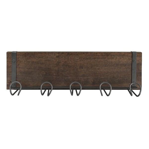 Spectrum Vintage Wall Mount 5-Hook Wood Shelf in Industrial Gray A17076 -  The Home Depot