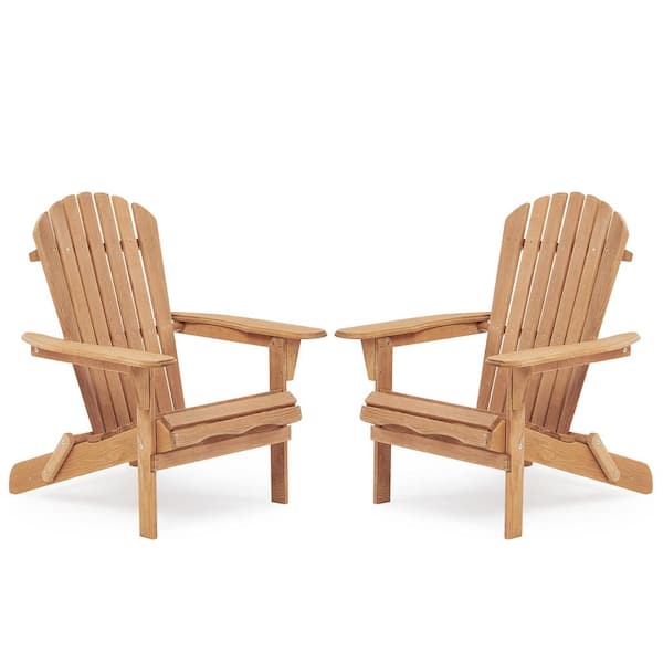 Unbranded 2-Piece Outdoor Wooden Folding Adirondack Chair for Garden, Lawn and Backyard