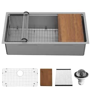 36 in. Undermount Single Bowl 16-Gauge Stainless Steel Workstation Kitchen Sink