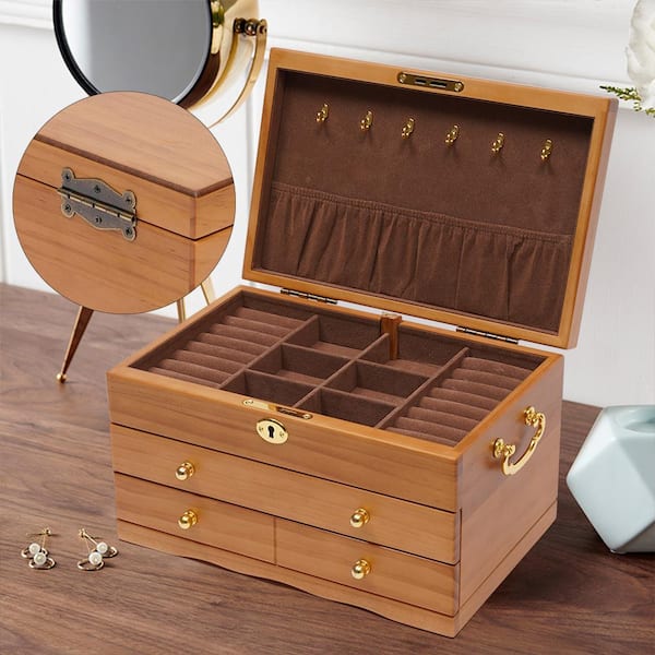 3-Layers Wooden Jewelry Box with Lock