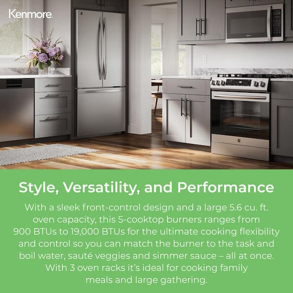 5.6 cu. ft. 5-Burners Front-Control True-Convection Gas Range in Stainless Steel