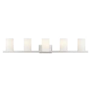 Delray 43.75 in. 5-Light Brushed Nickel Vanity1-Light with Satin Opal White Glass