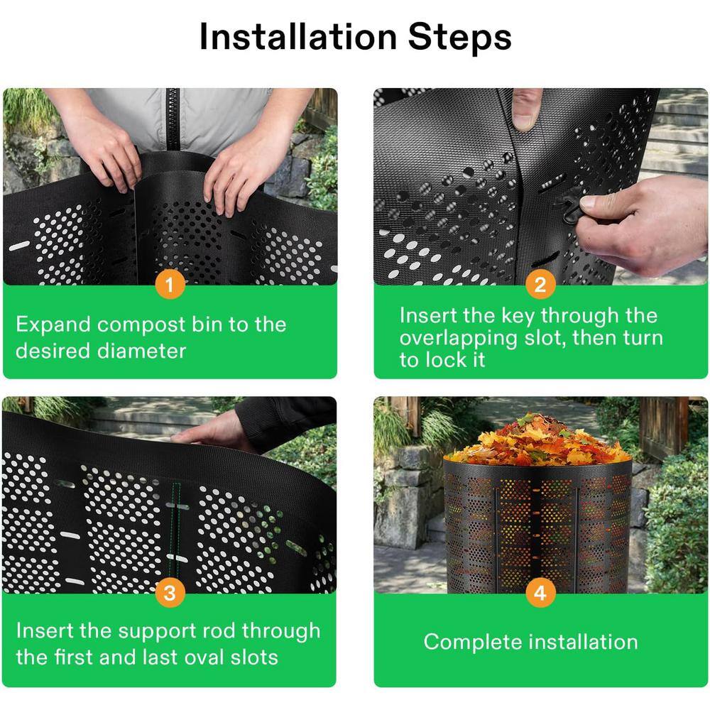 VIVOSUN 300 Gallon Black Expandable Outdoor Compost Bin with Gloves