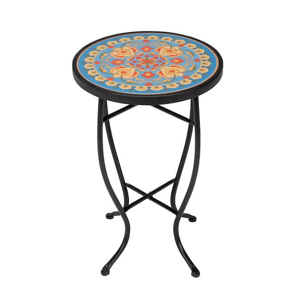 Karl home Metal Frame Glass Top Outdoor Side Table