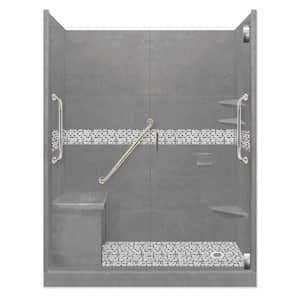 Del Mar Freedom Grand Hinged 34 in. x 60 in. x 80 in. Right Drain Alcove Shower Kit in Wet Cement and Satin Nickel