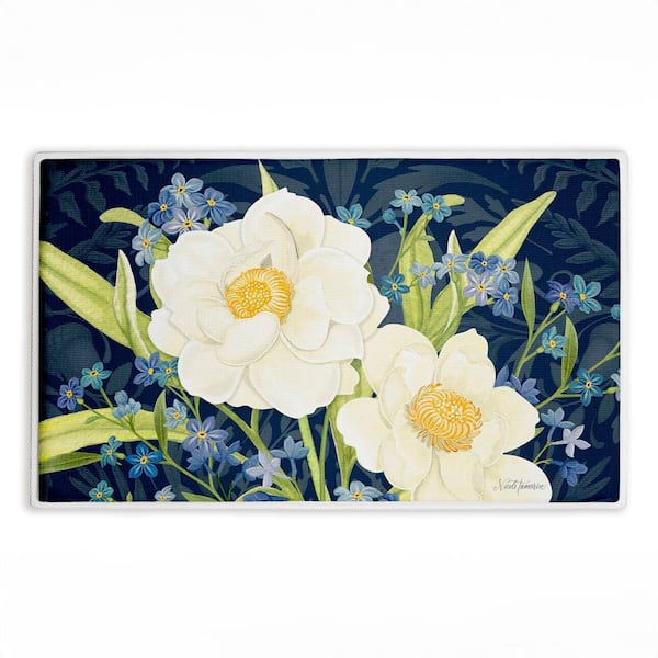 Enchanted Midnight Garden 18 in. x 30 in. Blue Floral Polyester Blend Rectangle Bath Mat