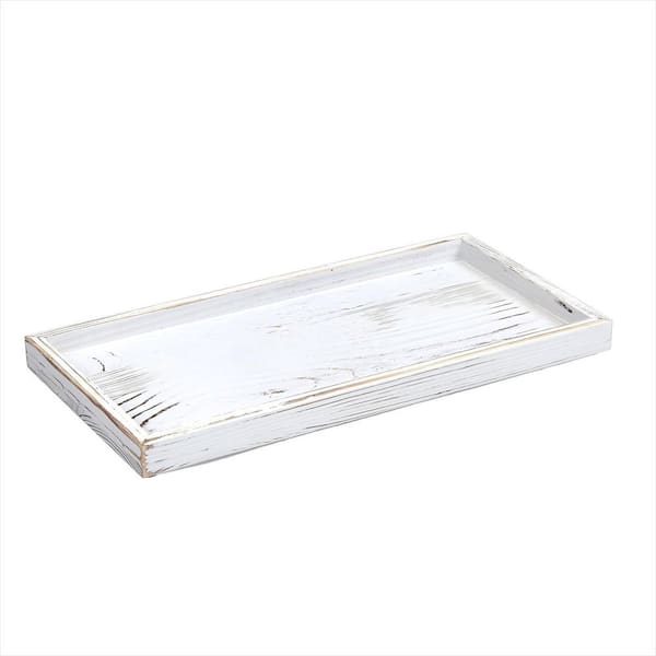 11.7 in. White Acacia Wood Bathroom Vanity Tray for Countertop Toilet Tank Makeup Perfume Organize