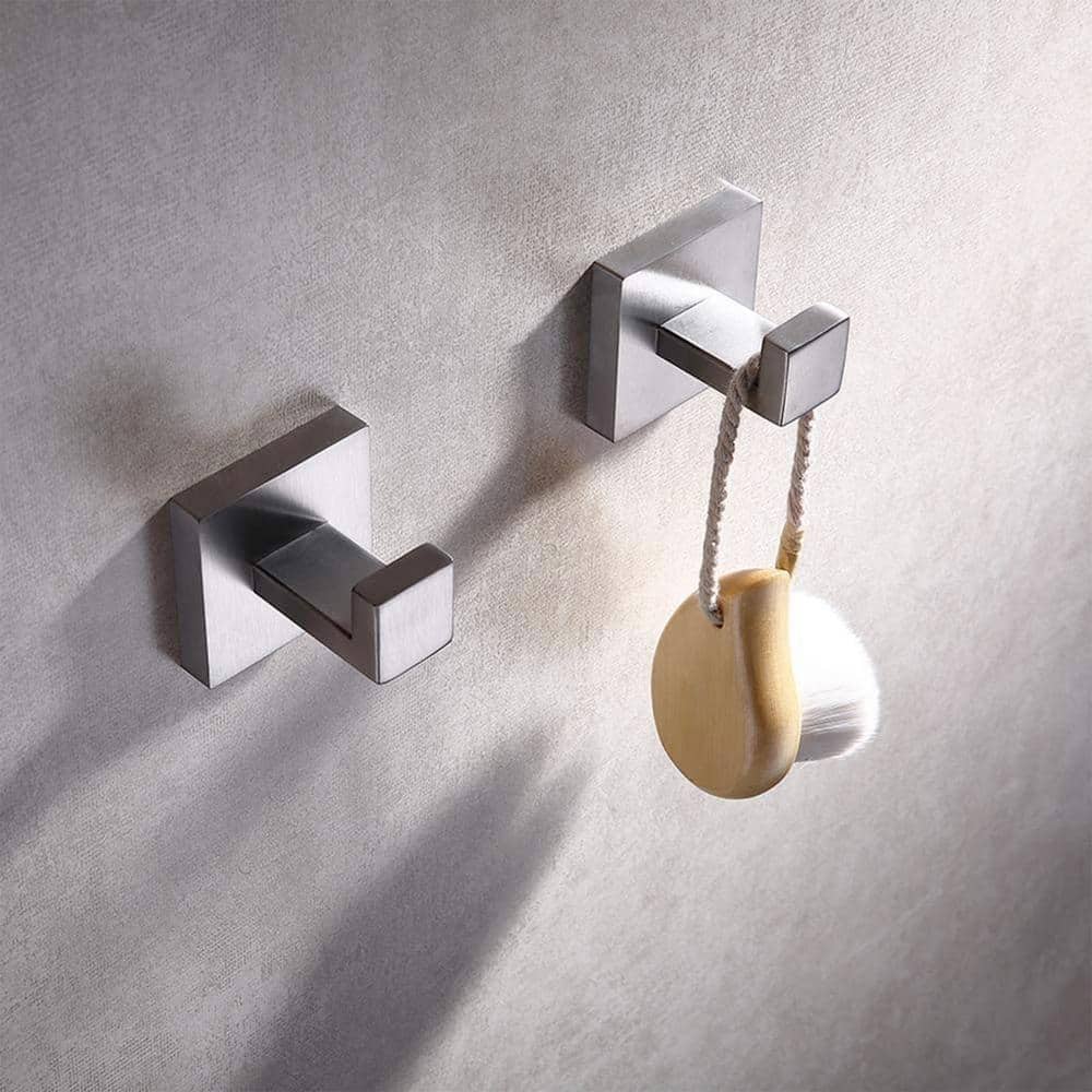 Stainless Steel Brushed Nickel Square J-Hook Towel Hooks, 4-Pack