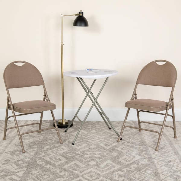 Extra Large Beige Ultra-Premium Fabric Metal Padded Folding Chair