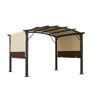 10 ft. x 10 ft. Brown Aluminum Outdoor Pergola with Slightly Arched Canopy and Retractable Shade