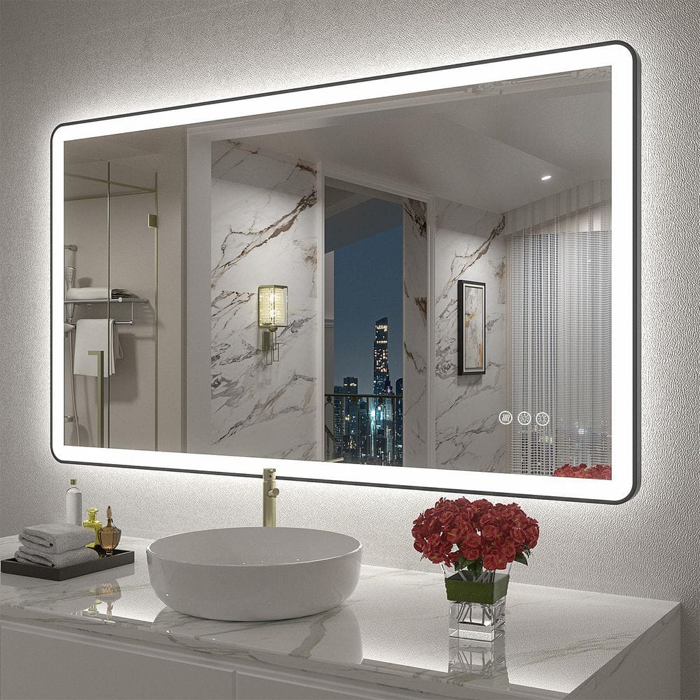 40 in. W x 24 in. H Rectangular Framed Front and Back LED Lighted Anti-Fog Wall Bathroom Vanity Mirror in Tempered Glass price history on PriceWatchPro