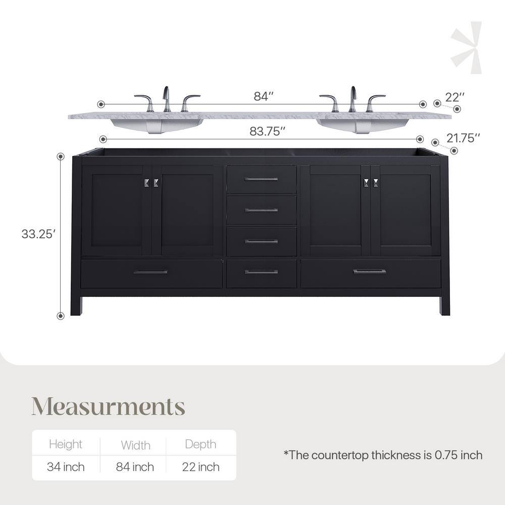 Aberdeen 84" Espresso Double Sink Vanity with Carrara Marble Top