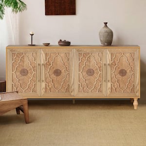 Natural MDF 63 in. Sideboard with Adjustable Shelves, Metal Handle