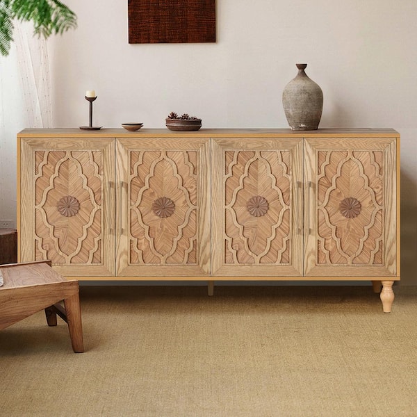 Boosicavelly Natural MDF 63 in. Sideboard with Adjustable Shelves, Metal Handle
