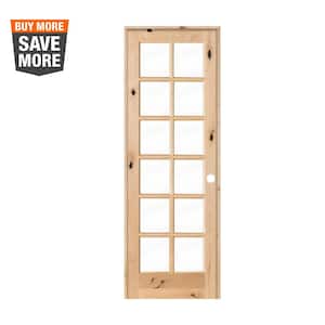 36 in. x 96 in. French Knotty Alder 12-Lite Tempered Clear Glass Solid Left-Hand Wood Single Prehung Interior Door