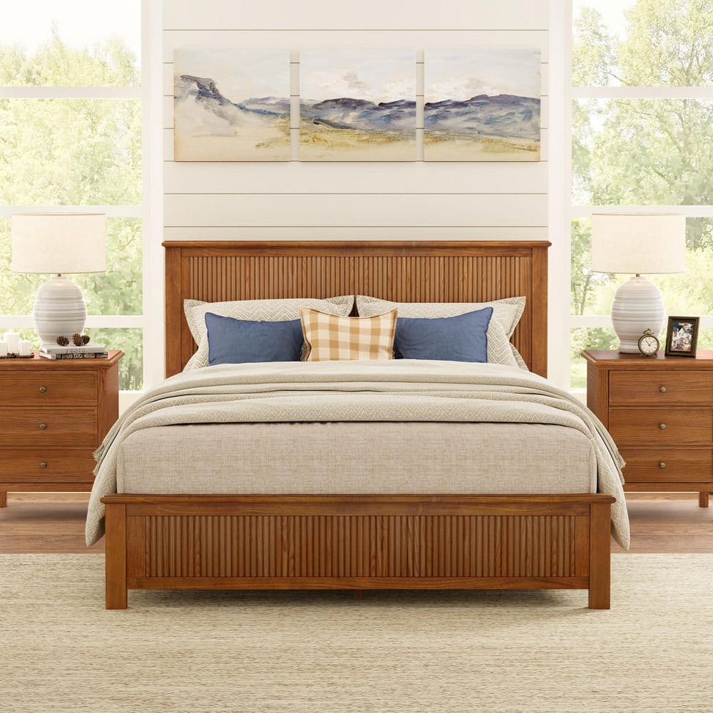 Brown Solid Wood Frame Queen Platform Bed with Headboard Footrest Panel Bed Cylindrical Foot Column price history on PriceWatchPro