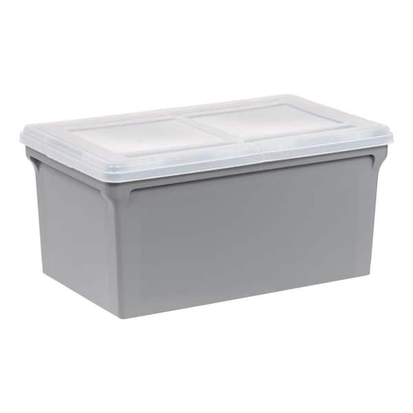 13.74 in. W x 10.75 in. H Wing-Lid Letter Size File Organizer Storage Box, Gray with Clear Lid 4 Pack Letter Size