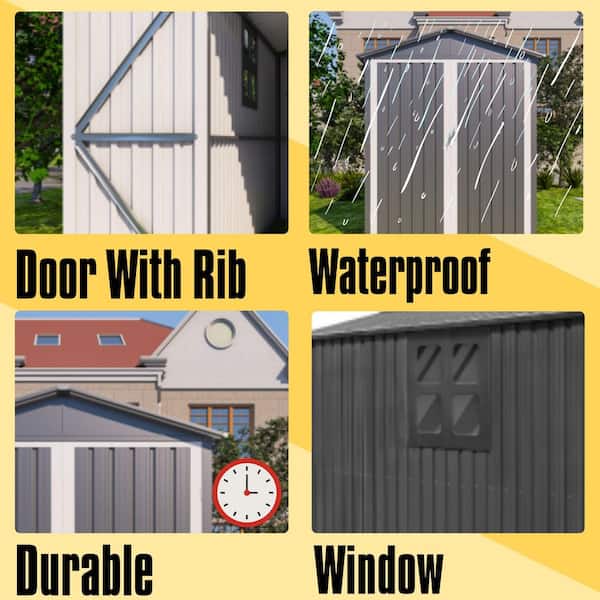 10 ft. W x 5.5 ft. D Metal Shed with Window,Tracks and Fixtures, Motorcycle Outdoor Steels in Grey + White (53 sq. ft.)