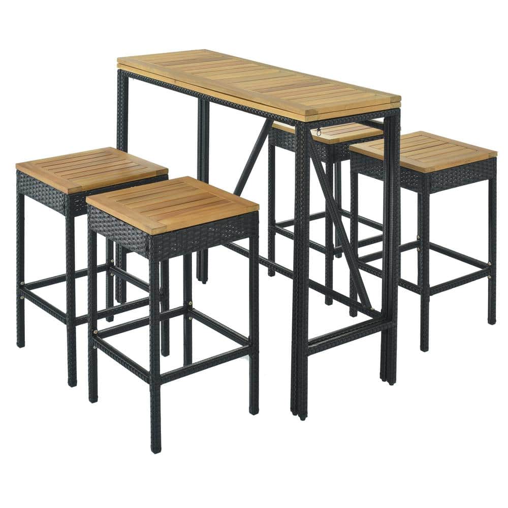 Willit 5Piece Wicker Foldable Rectangular Table Bar Height Outdoor