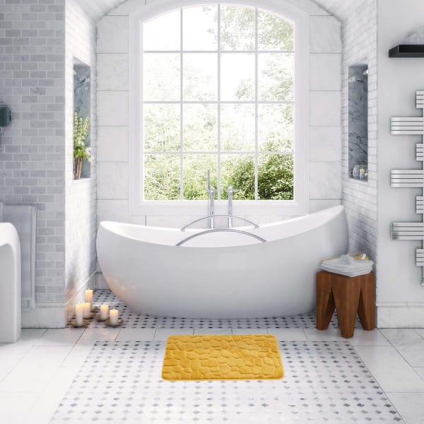 Floral Bath Mat, Yellow Grey Bathroom Decor, Foam Bath Rug, Flowers Bath Mat,  Modern Bath Mat, White Grey Mat, Grey Yellow Bath Rug 