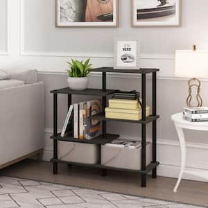 32.48 in. Espresso/Black Plastic 5-shelf Etagere Bookcase with Open Back