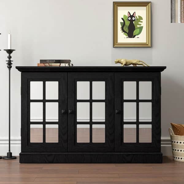 Kim Black MDF 44.96 in. W Buffet Storage Sideboard with Doors, Adjustable Shelves, Handles
