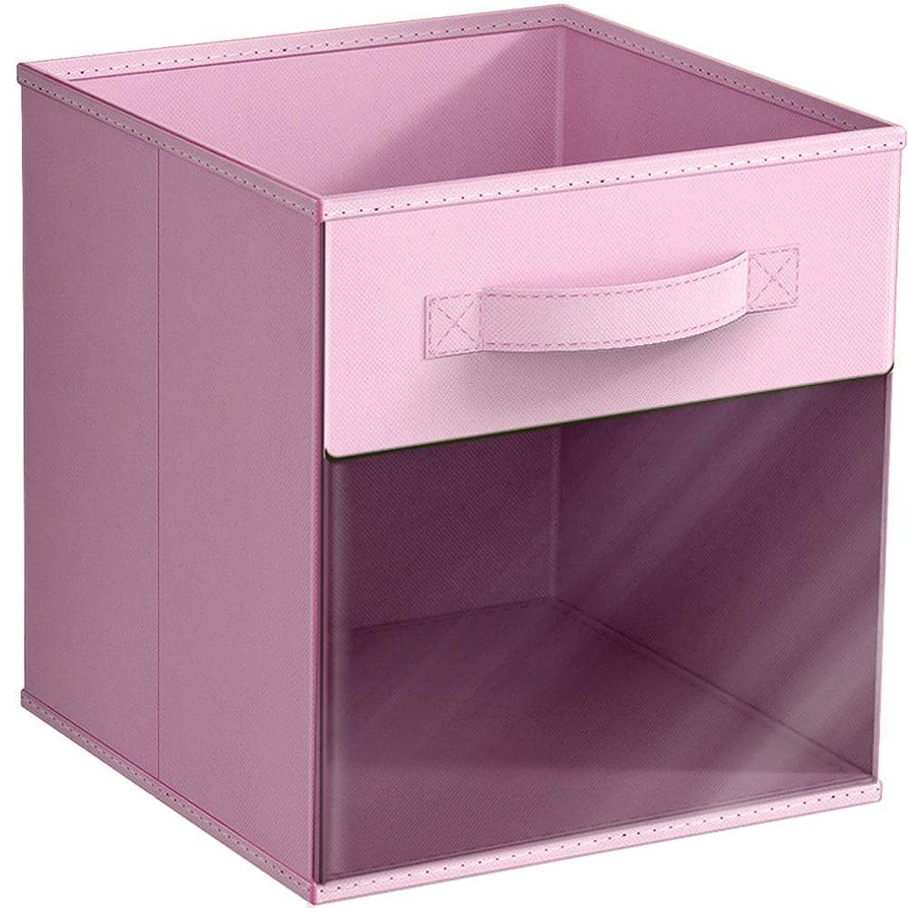 11 Inch Collapsible Fabric Storage Bin with Clear Window - Single Pack - Pastel Pink
