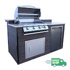 4-Burner 6 ft. Synthetic Wood and Granite BBQ Grill Island with Gas Grill