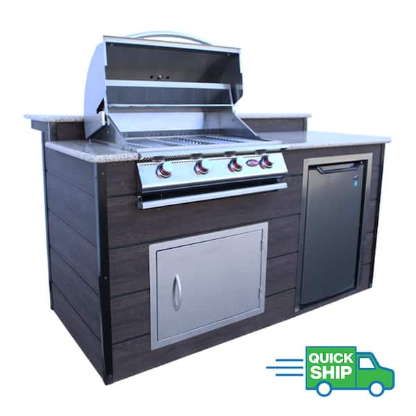 Cal Flame 4-Burner 6 ft. Synthetic Wood and Granite BBQ Grill Island with Gas Grill