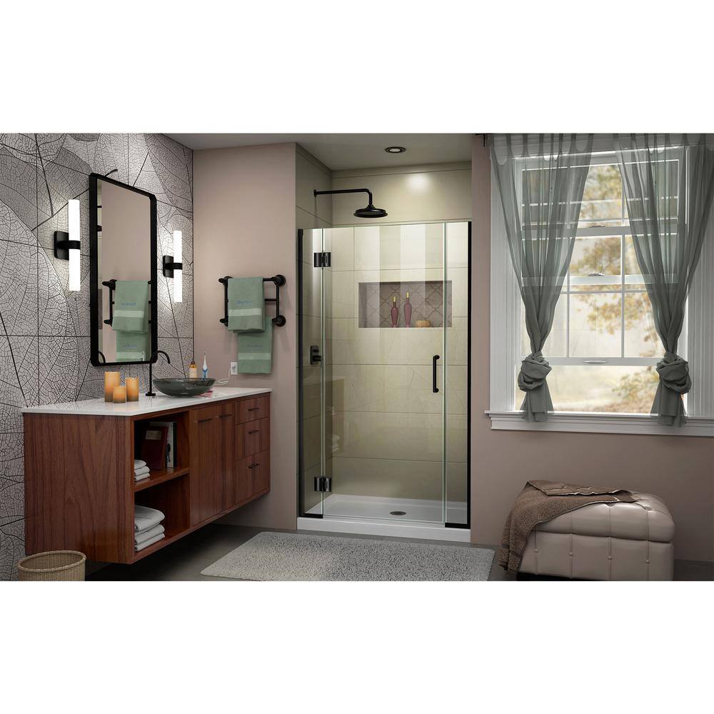 Satin Black Frameless Hinged Shower Door with Clear Glass